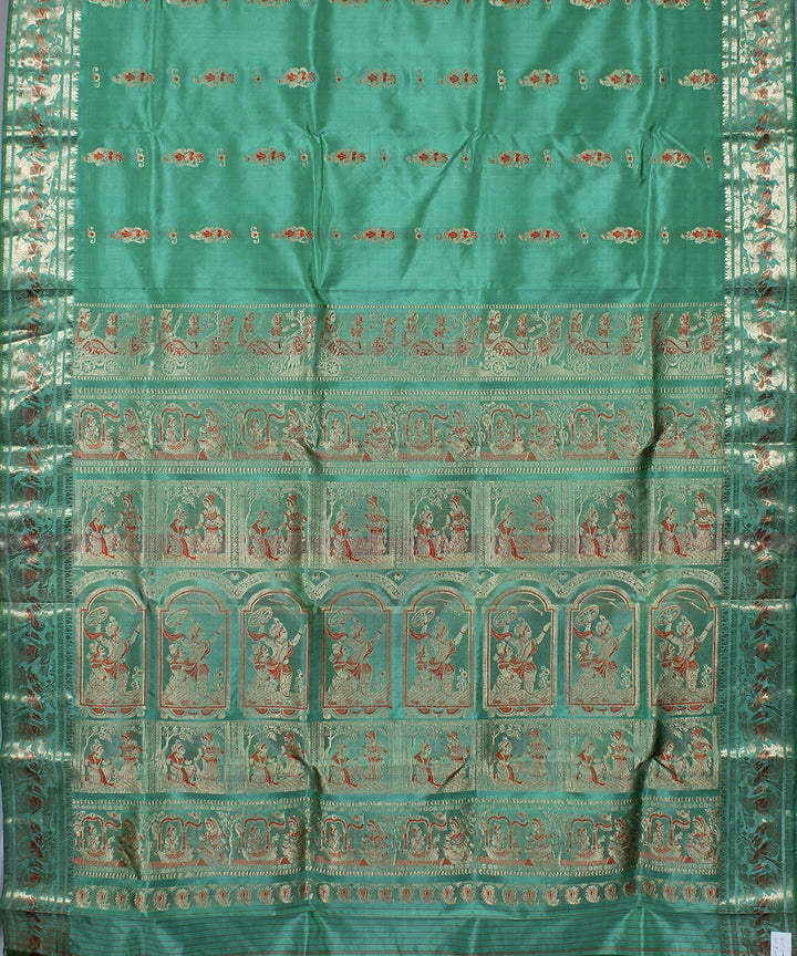 Aqua green handwoven silk swarnachari baluchari saree