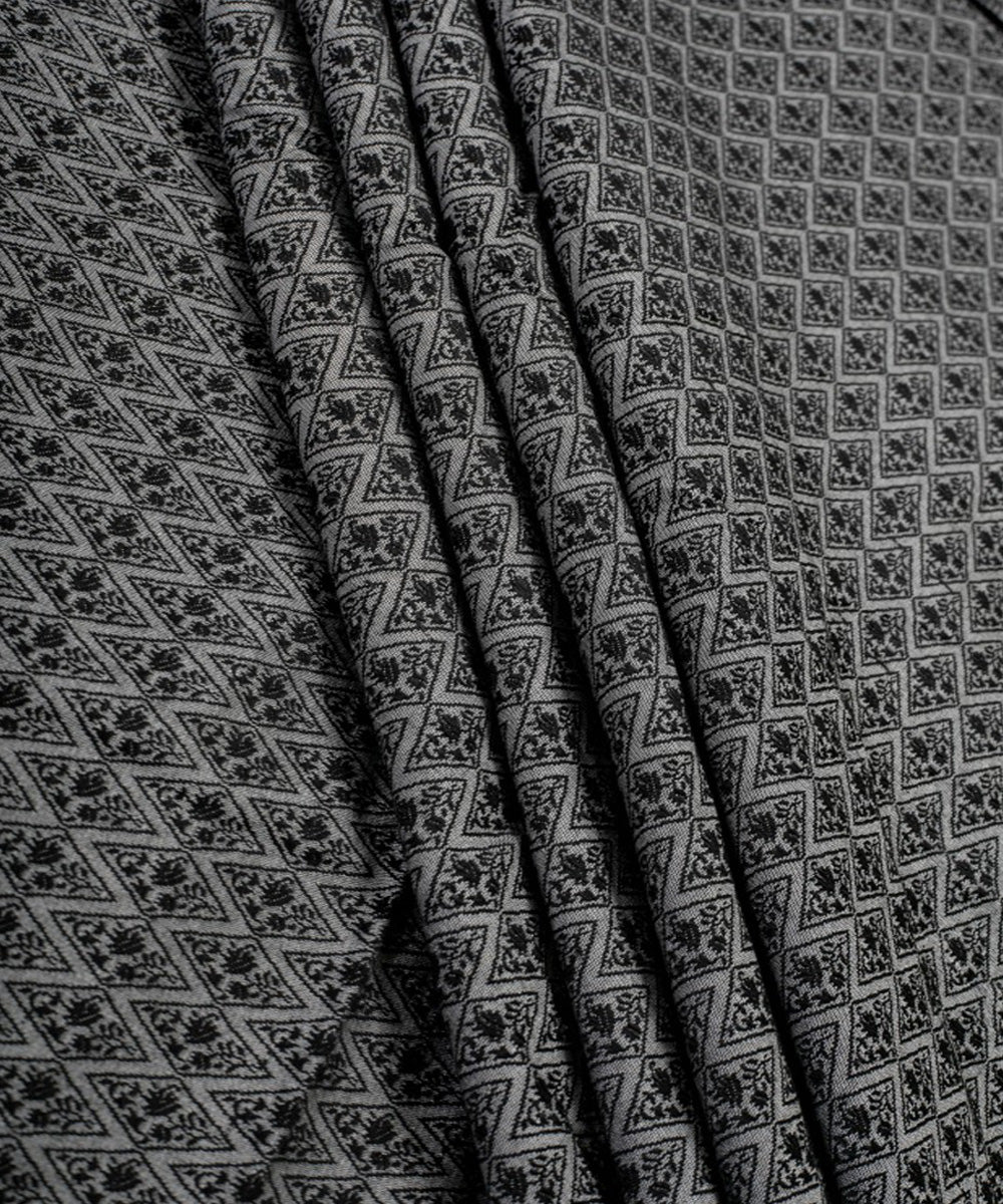 Black handwoven banarasi cotton silk fabric