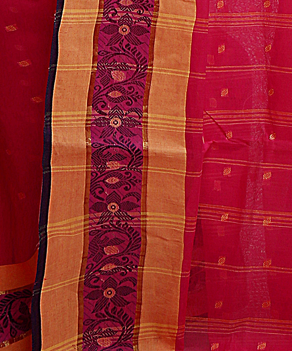 Pink handwoven tangail tant cotton bengal saree