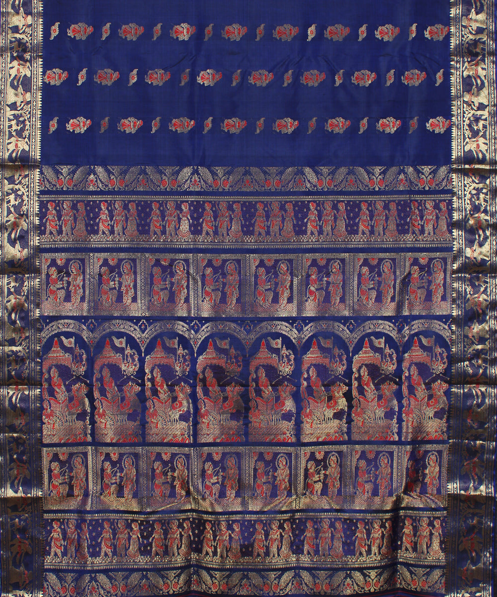 Navy blue handloom silk baluchari saree