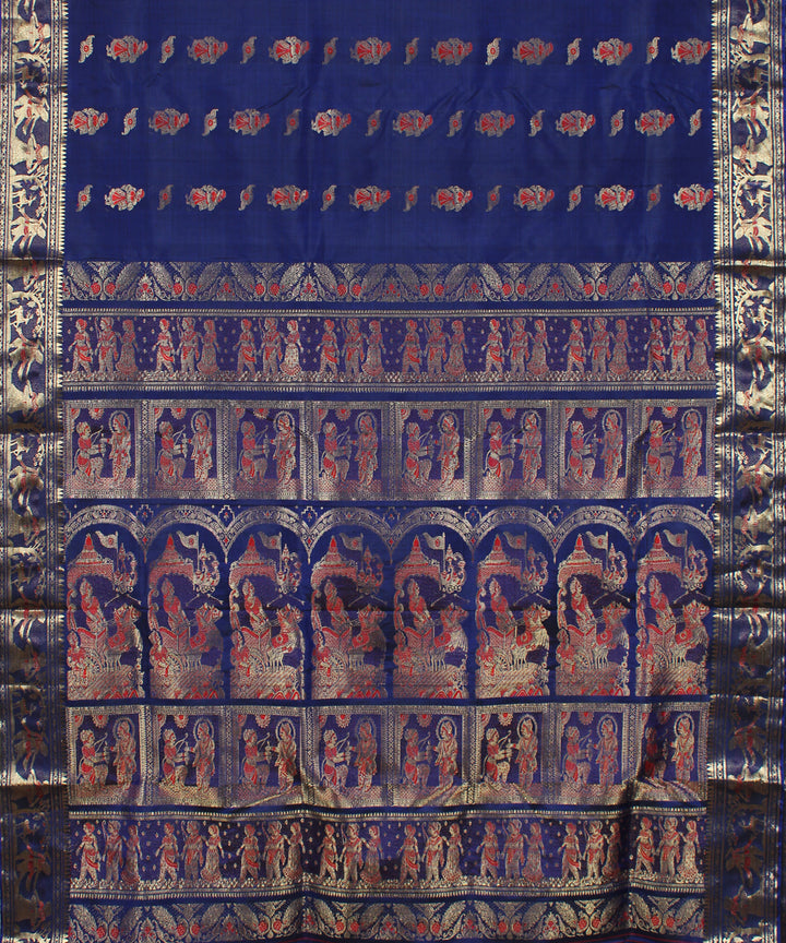 Navy blue handloom silk baluchari saree