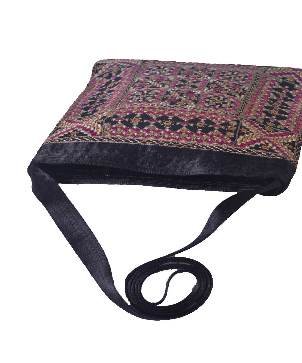 Black pink hand embroidered mashroo cross body bag