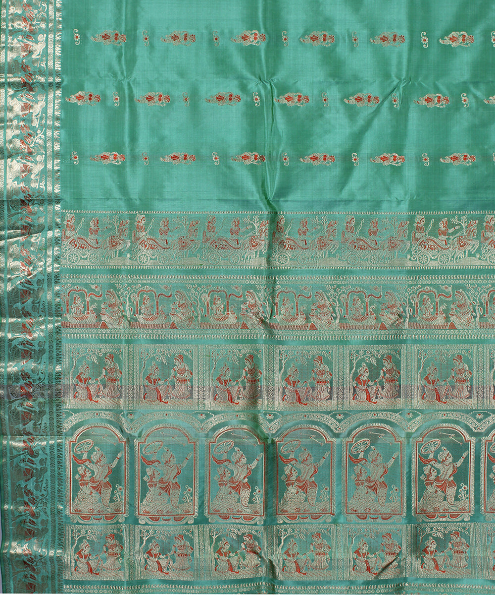 Aqua green handwoven silk swarnachari baluchari saree