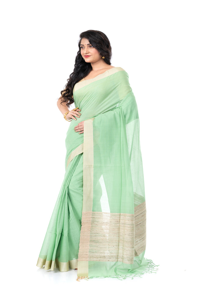 Light green handloom bengal cotton tangail saree