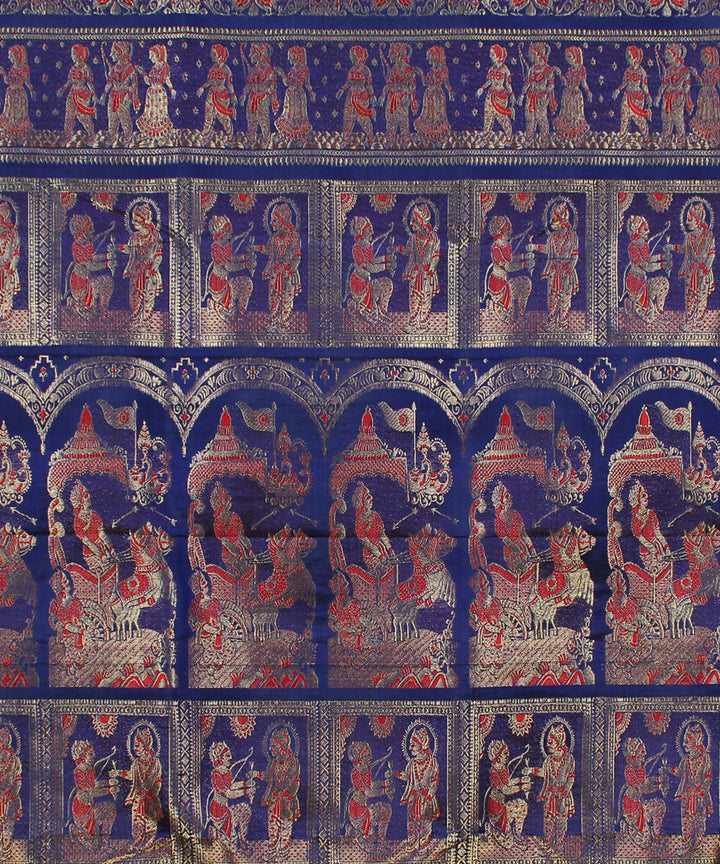 Navy blue handloom silk baluchari saree