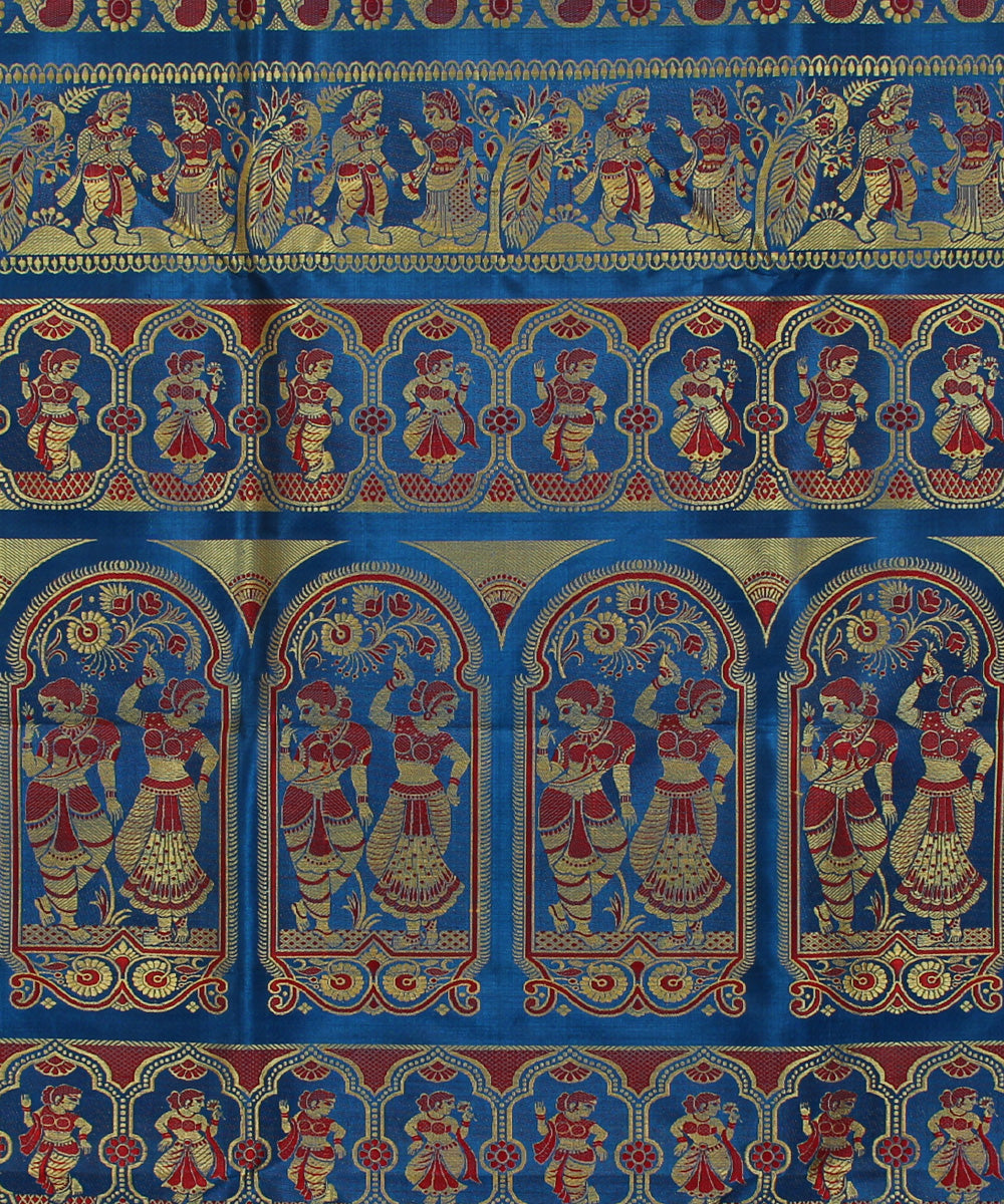 Navy blue handwoven silk baluchari saree