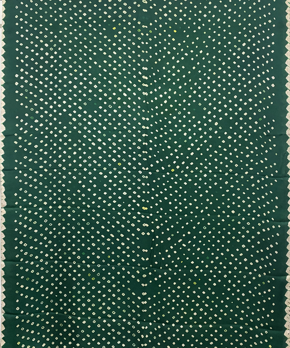Dark green black hand printed bandhani modal silk saree