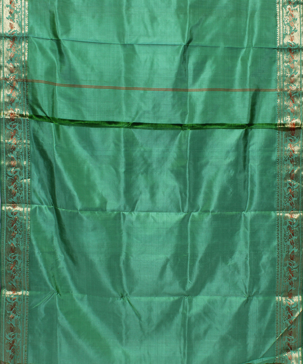 Aqua green handwoven silk swarnachari baluchari saree