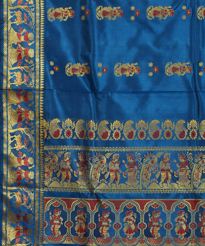 Navy blue handwoven silk baluchari saree