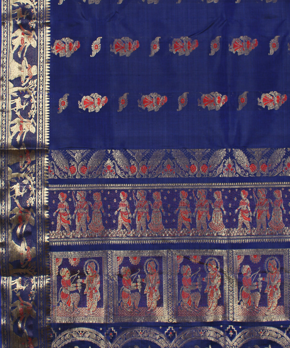Navy blue handloom silk baluchari saree