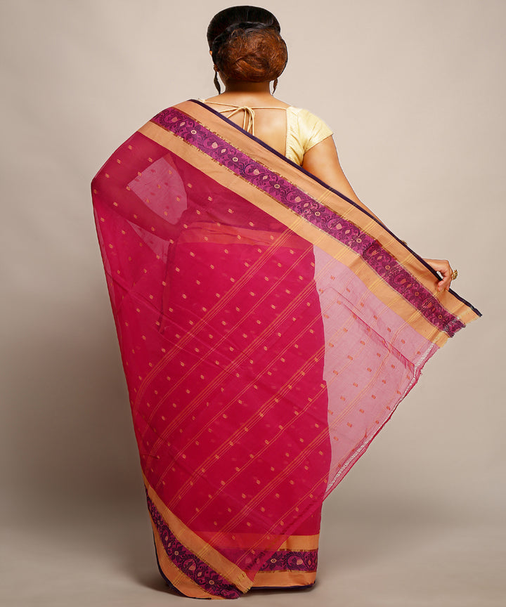 Pink handwoven tangail tant cotton bengal saree