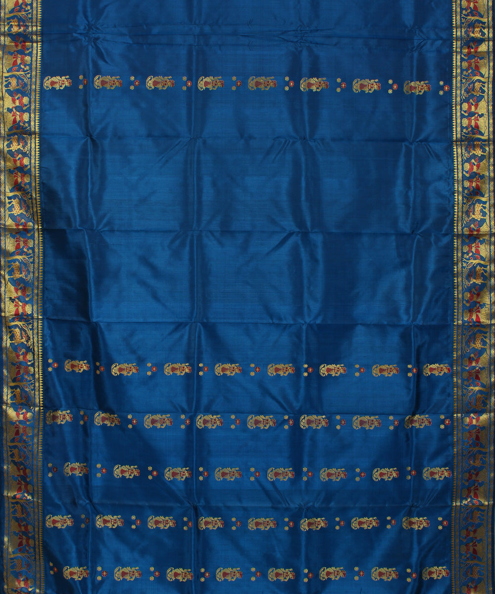 Navy blue handwoven silk baluchari saree