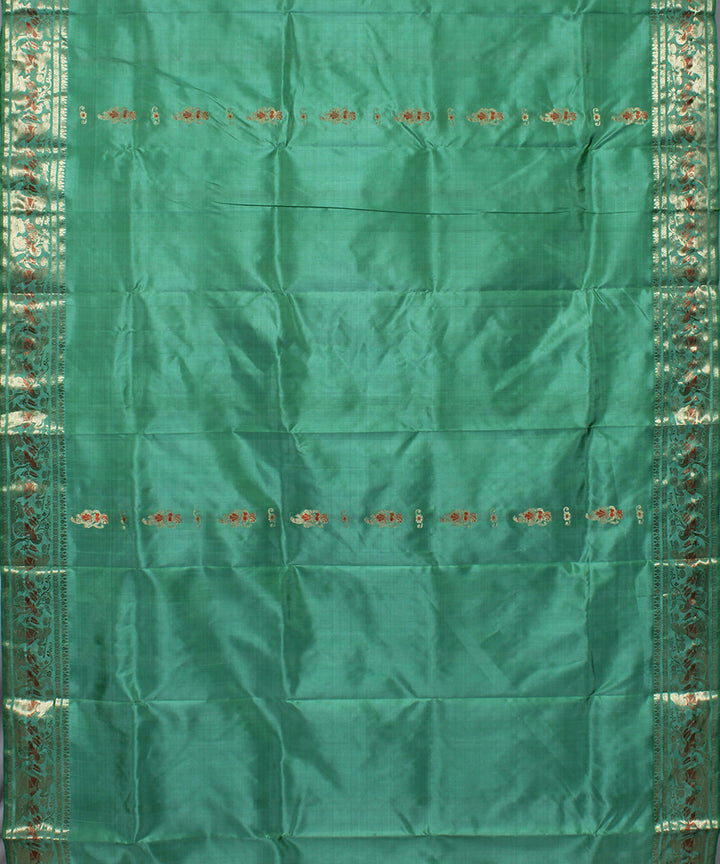 Aqua green handwoven silk swarnachari baluchari saree