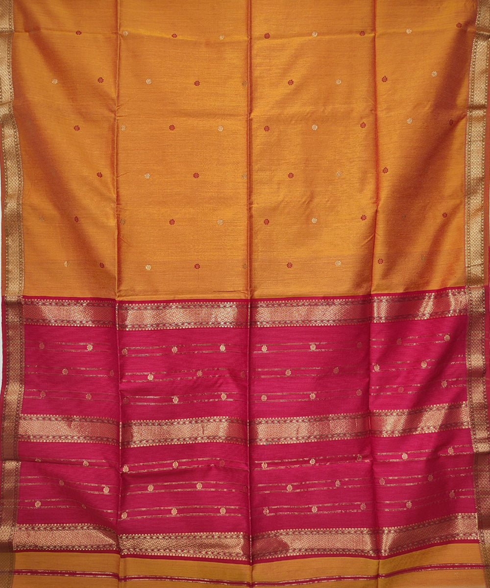 Pumpkin orange pink handwoven cotton silk maheshwari saree