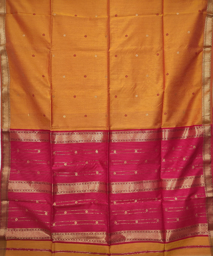 Pumpkin orange pink handwoven cotton silk maheshwari saree