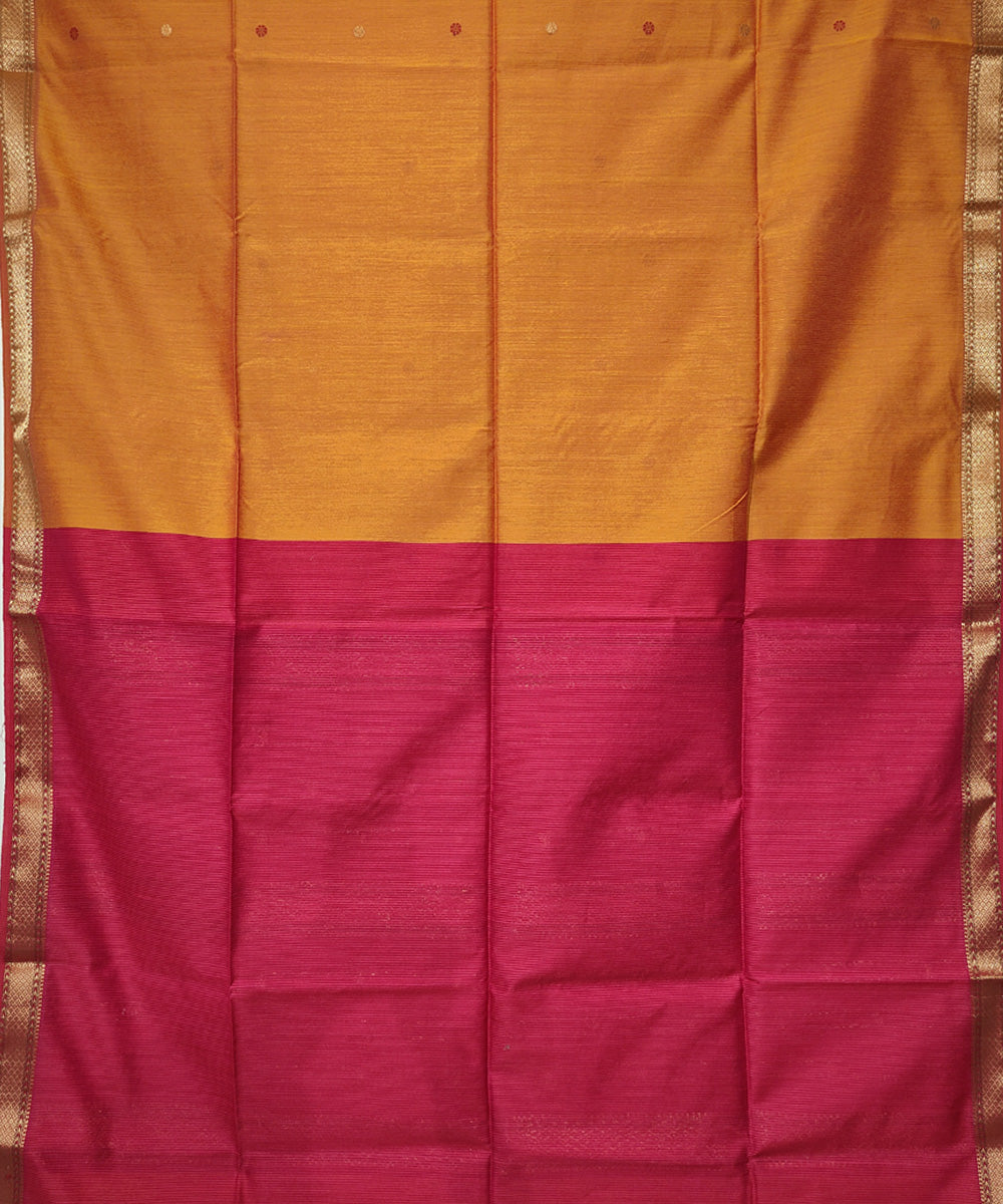 Pumpkin orange pink handwoven cotton silk maheshwari saree