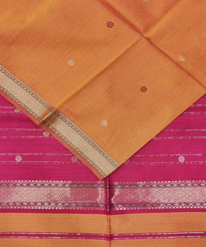 Pumpkin orange pink handwoven cotton silk maheshwari saree