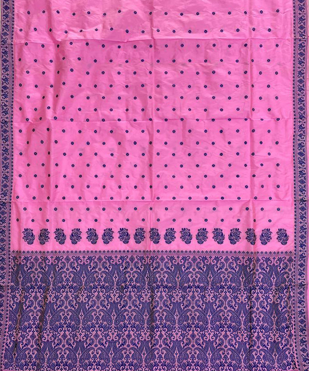 Baby pink blue handloom silk assam saree