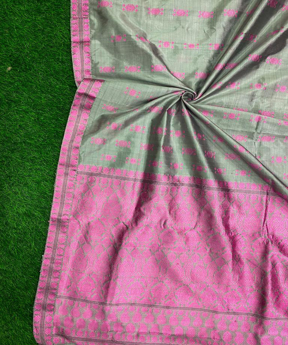 Grey pink handloom silk assam saree
