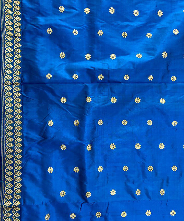 Peacock blue golden zari handloom silk assam saree