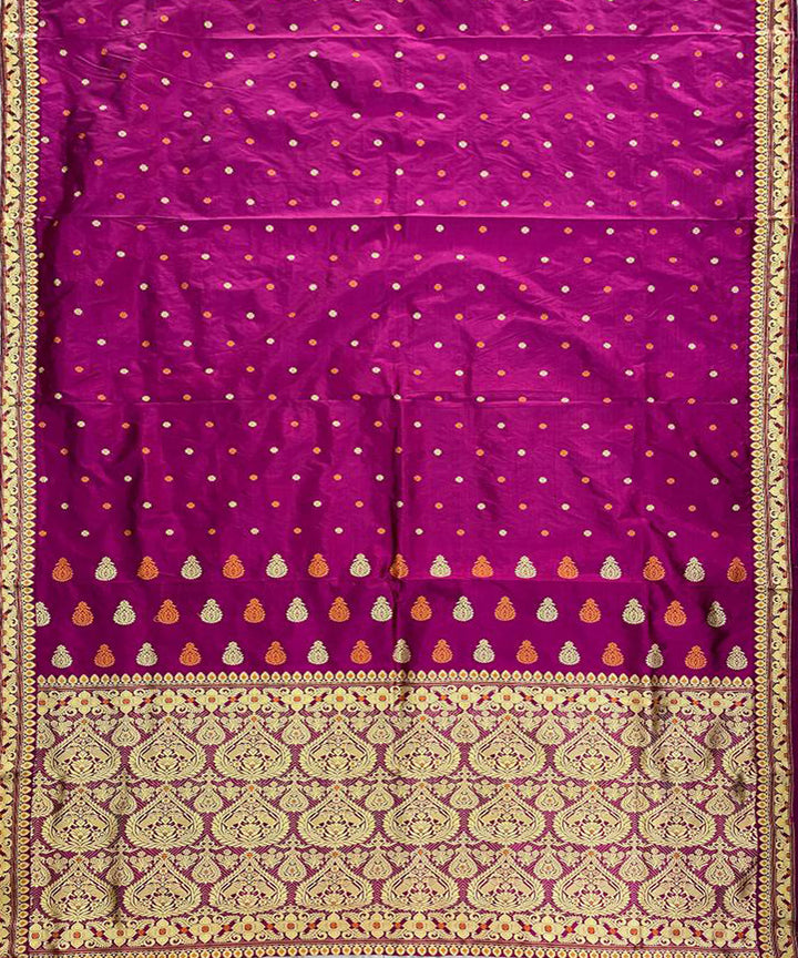 Wine purple color handwoven paat mulberry silk assam saree