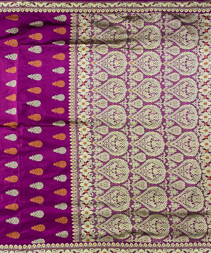 Wine purple color handwoven paat mulberry silk assam saree