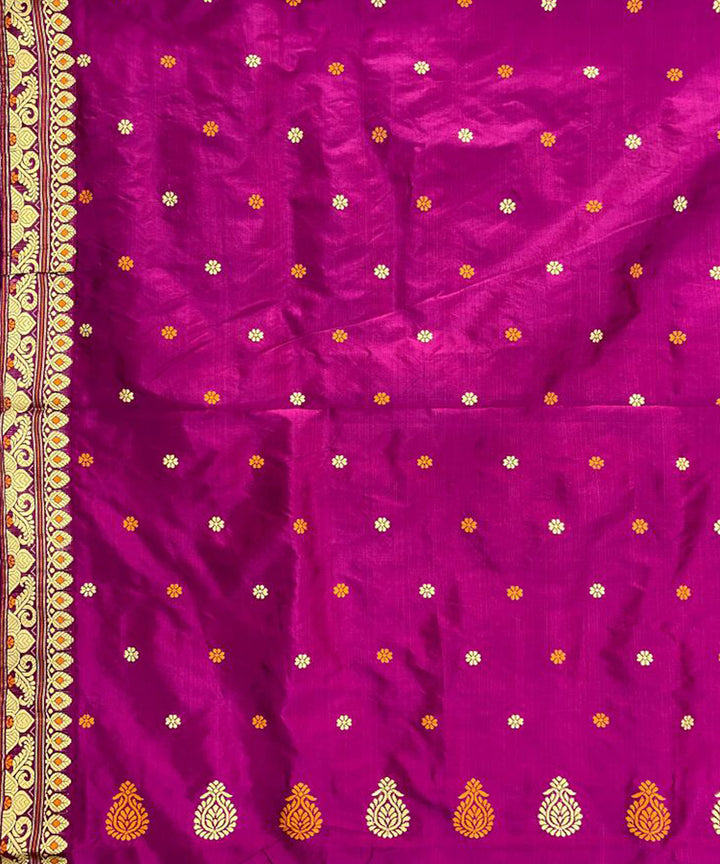 Wine purple color handwoven paat mulberry silk assam saree