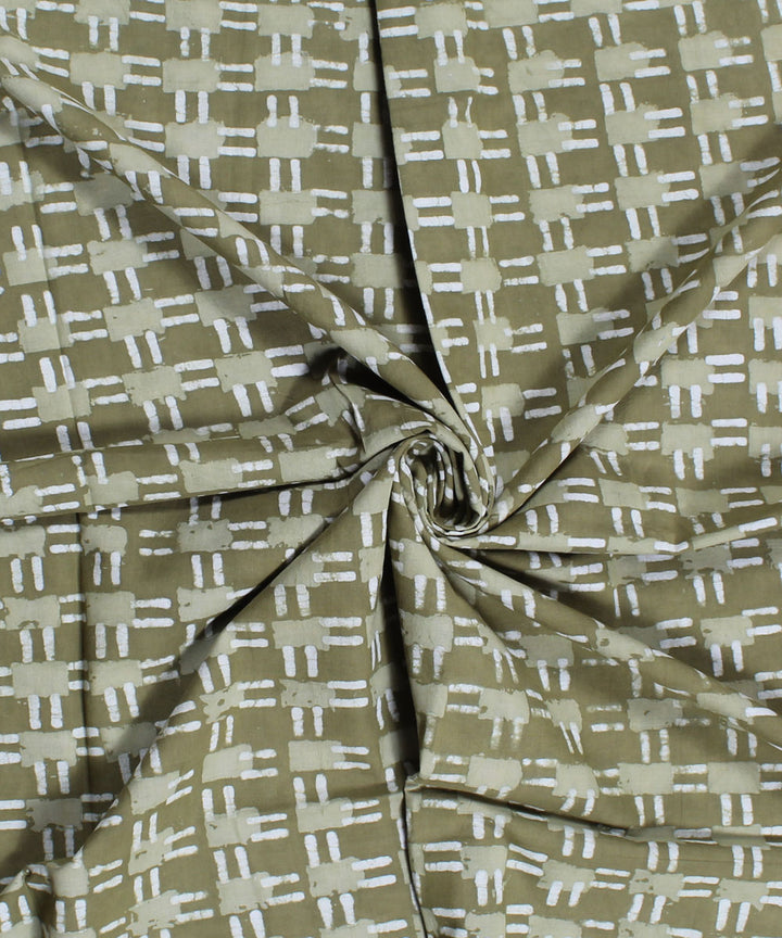 2.5m Olive green hand block print cotton kurta material