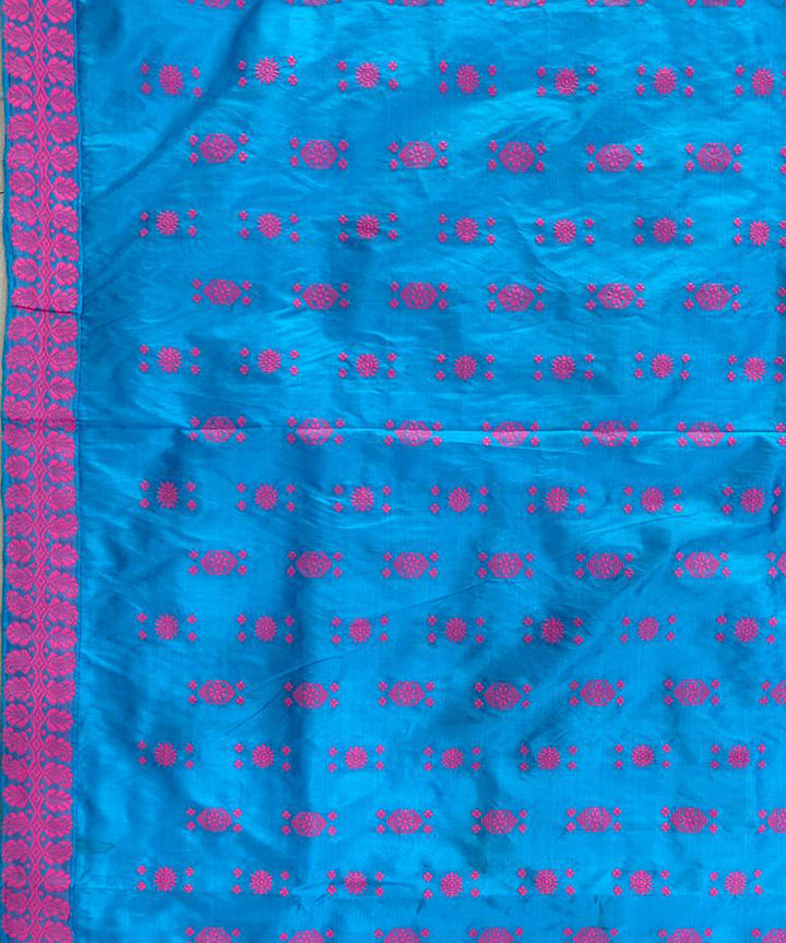 Sky blue pink handwoven paat mulberry silk assam saree