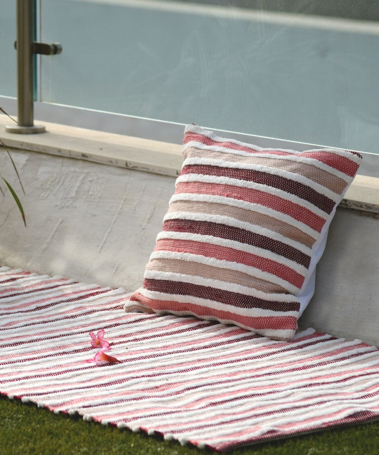 Multicolor stripes handwoven cotton cushion cover