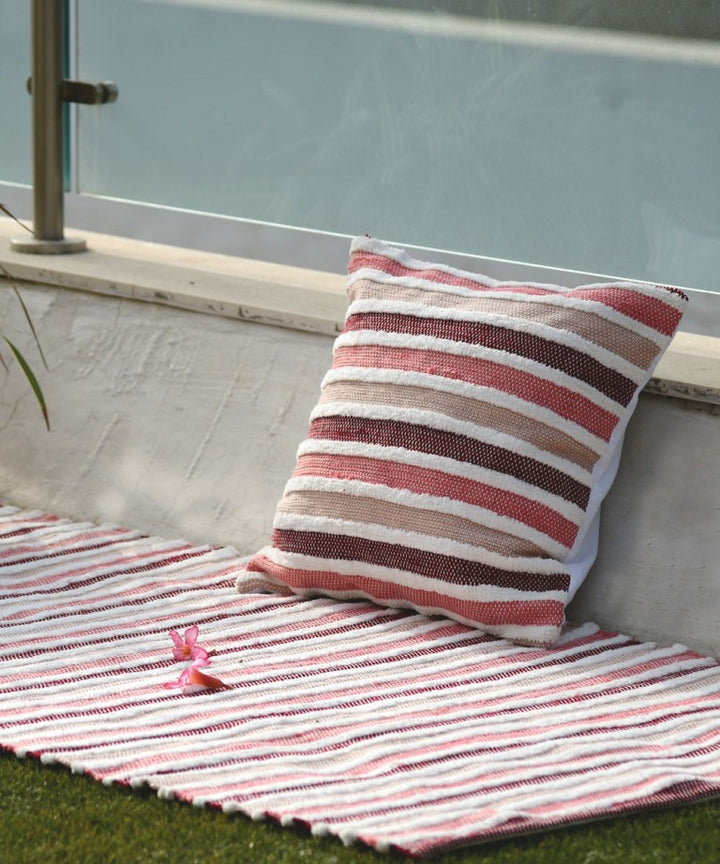 Multicolor stripes handwoven cotton cushion cover