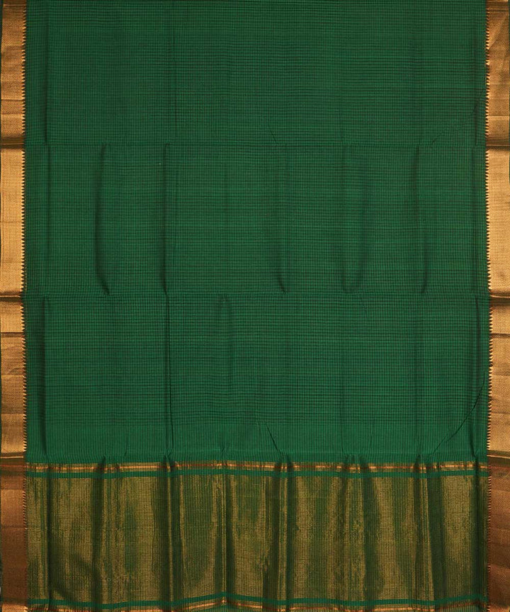 Dark green gold big border cotton handwoven mangalagiri saree