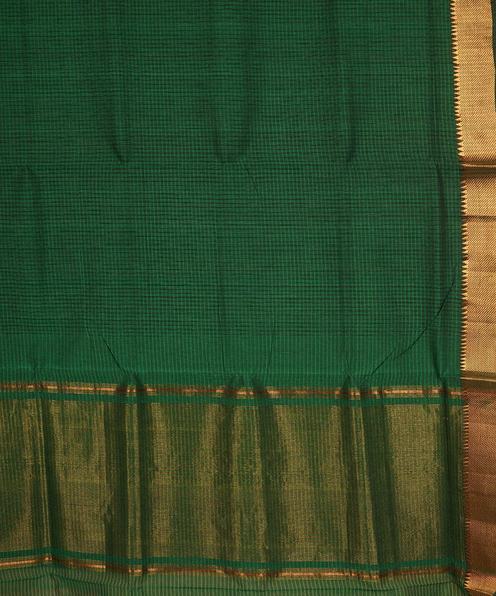 Dark green gold big border cotton handwoven mangalagiri saree