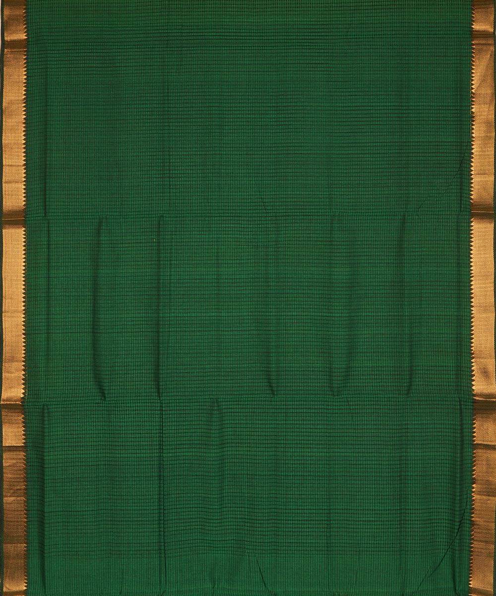 Dark green gold big border cotton handwoven mangalagiri saree