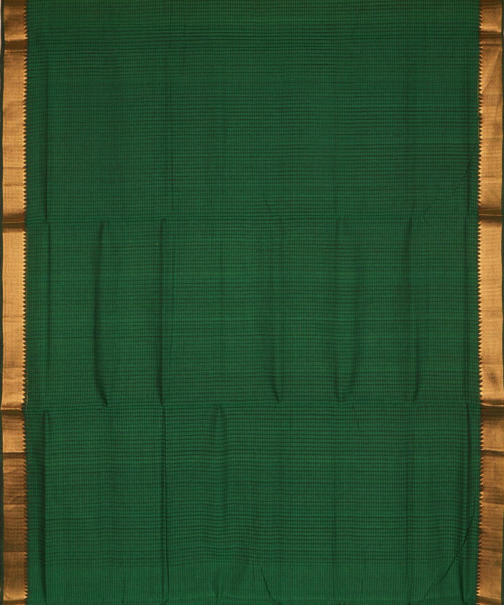 Dark green gold big border cotton handwoven mangalagiri saree