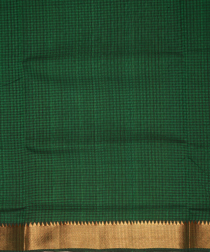 Dark green gold big border cotton handwoven mangalagiri saree