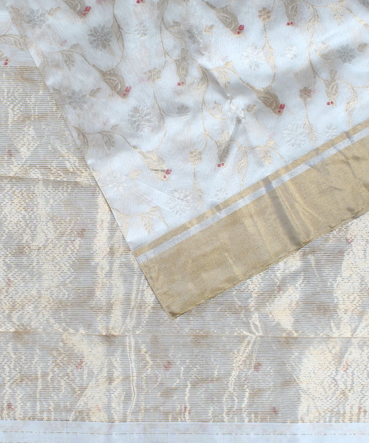 White handwoven cotton silk chanderi saree