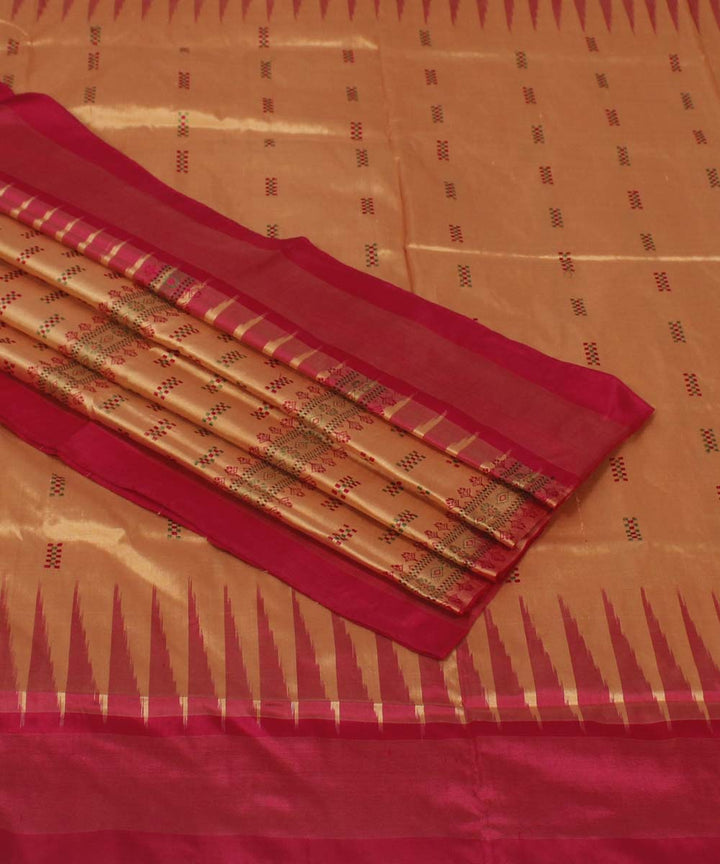 Latte Pink Handwoven Bomkai Silk Saree