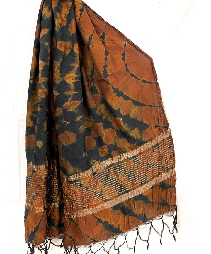 Rust black handwoven tie dye tussar silk stole