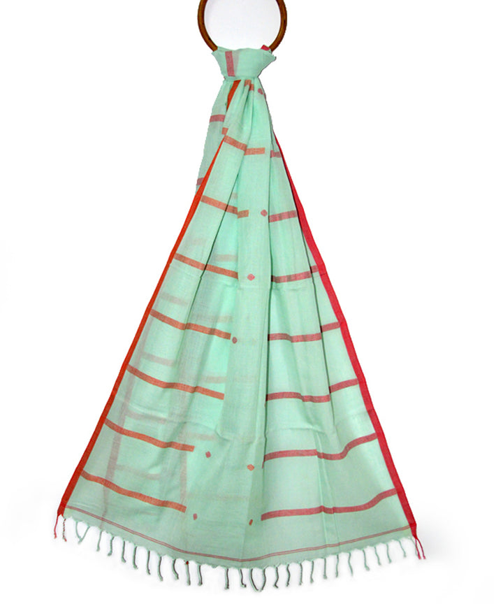 Light green maroon handwoven cotton jamdani stole