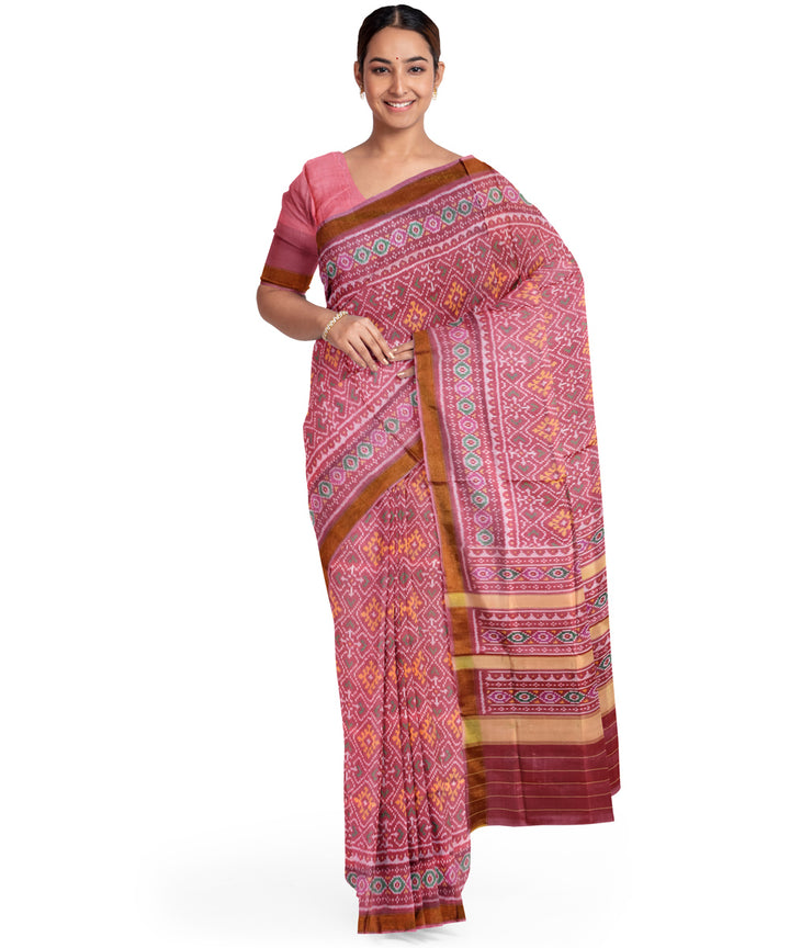 Peach maroon silk handloom patola saree