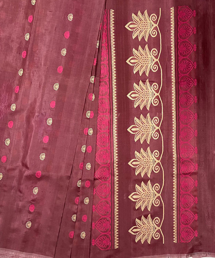 Maroon handwoven extra weft tussar silk saree
