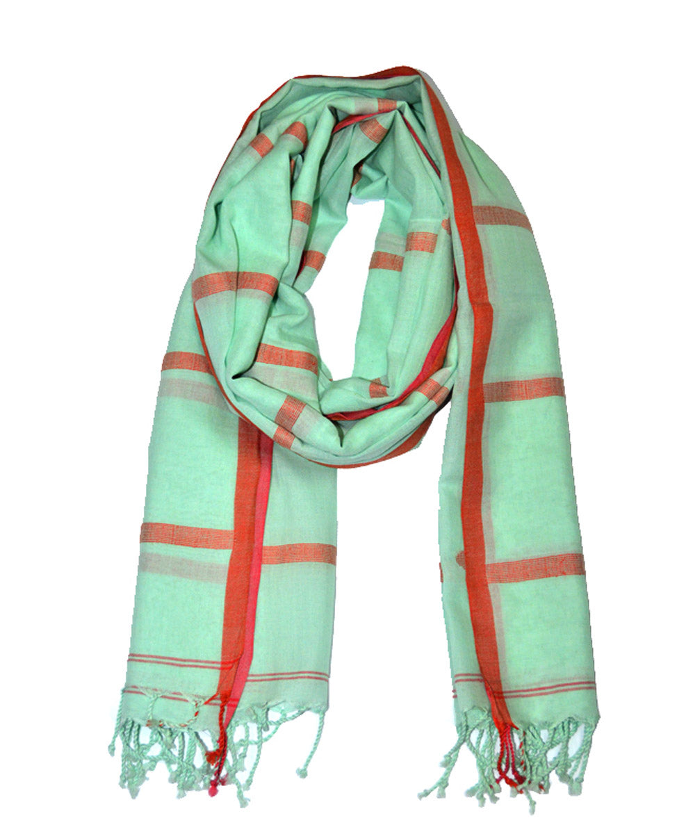 Light green maroon handwoven cotton jamdani stole