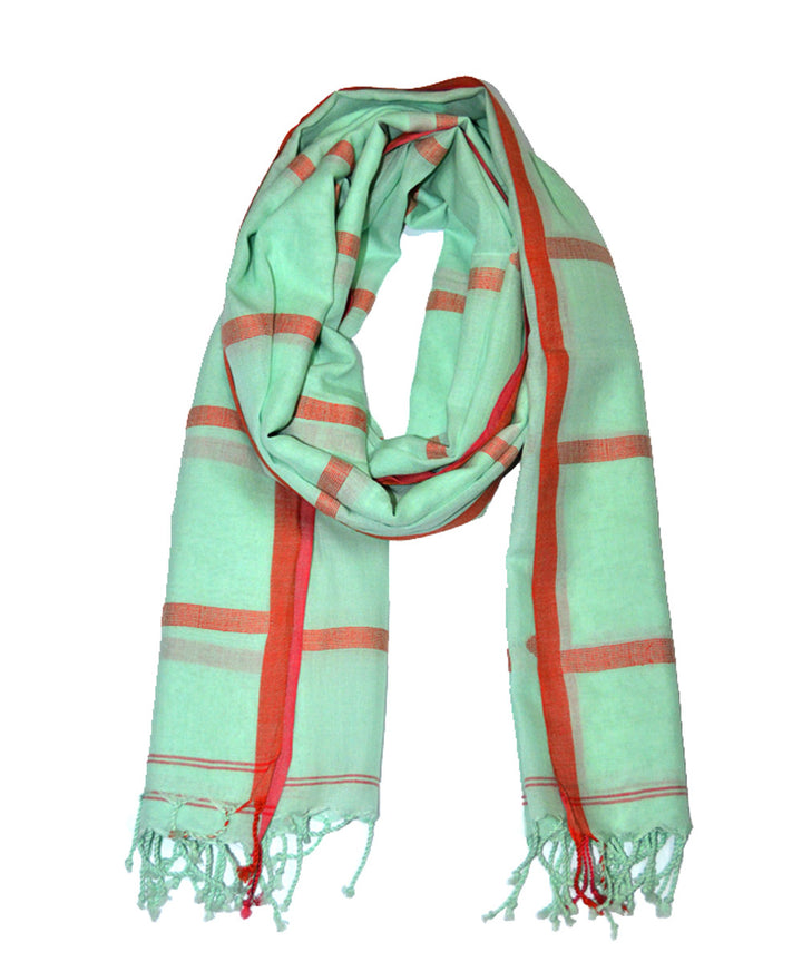 Light green maroon handwoven cotton jamdani stole