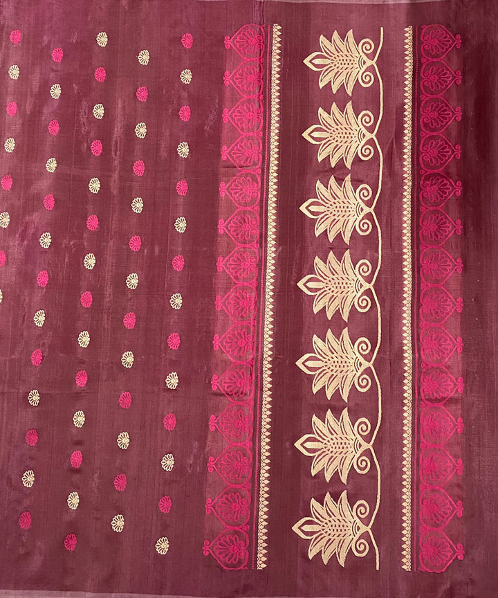 Maroon handwoven extra weft tussar silk saree