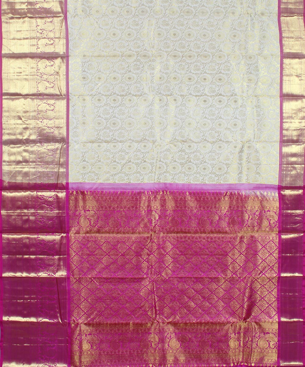 White pink handwoven karnataka brocade silk saree