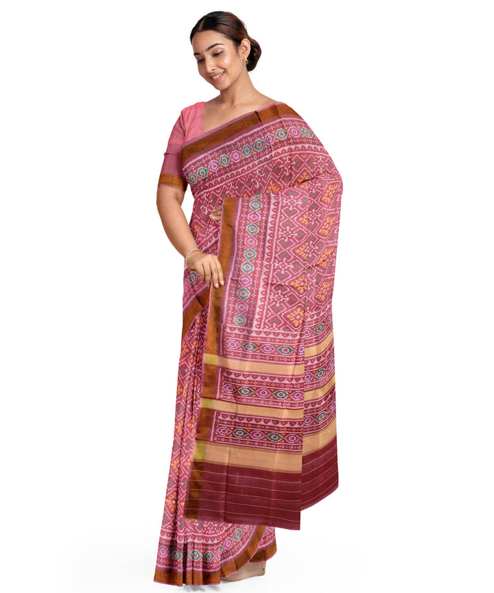 Peach maroon silk handloom patola saree