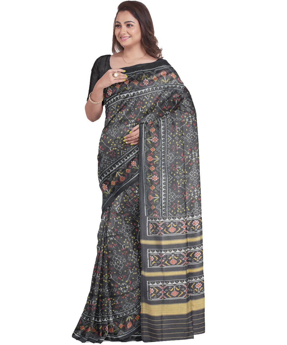 Black hand woven cotton patola sari