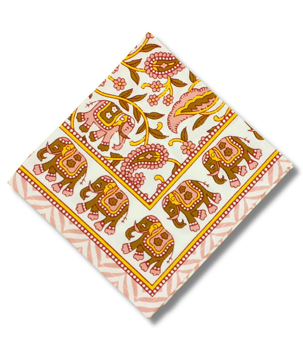 Beige hand block printed cotton table mat with napkin