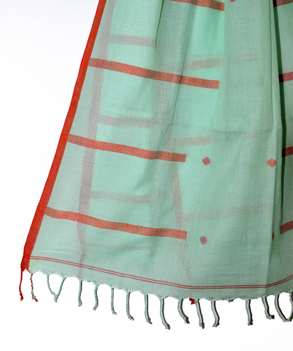 Light green maroon handwoven cotton jamdani stole